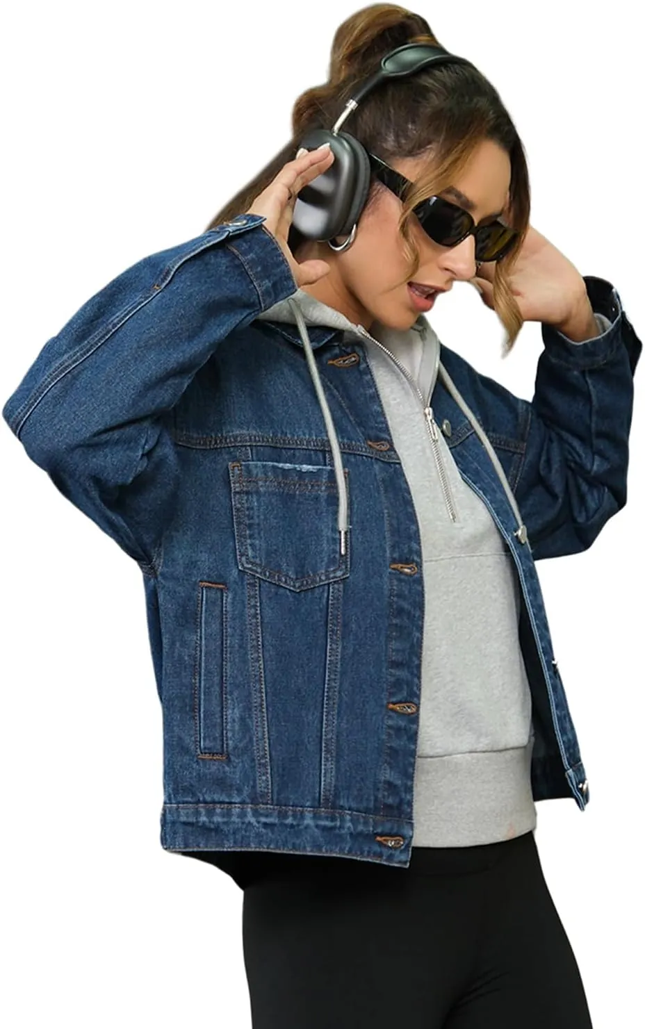 Womens Opal Swing Denim Jacket Distressed Ripped Button Front Jean Jackets with Pockets Y2K Clothing