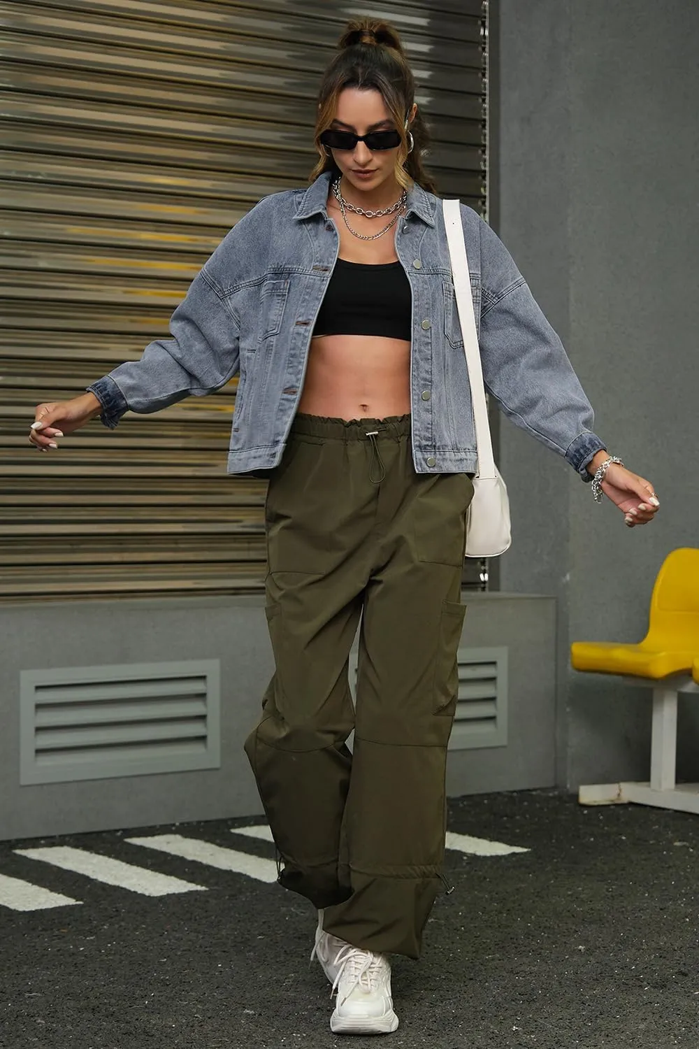 Womens Opal Swing Denim Jacket Distressed Ripped Button Front Jean Jackets with Pockets Y2K Clothing