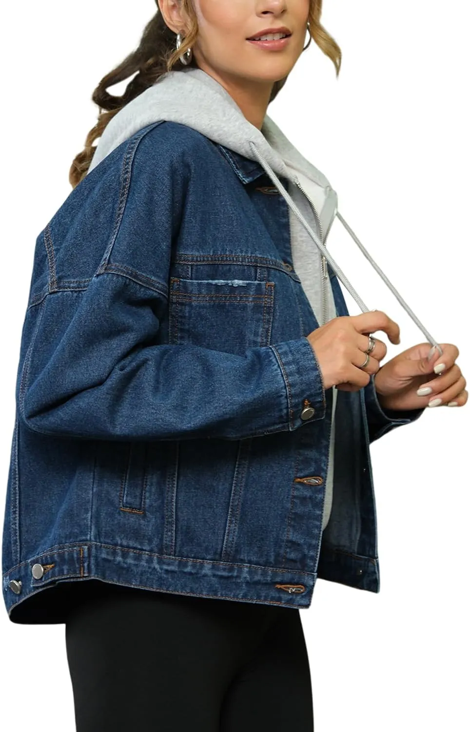 Womens Opal Swing Denim Jacket Distressed Ripped Button Front Jean Jackets with Pockets Y2K Clothing