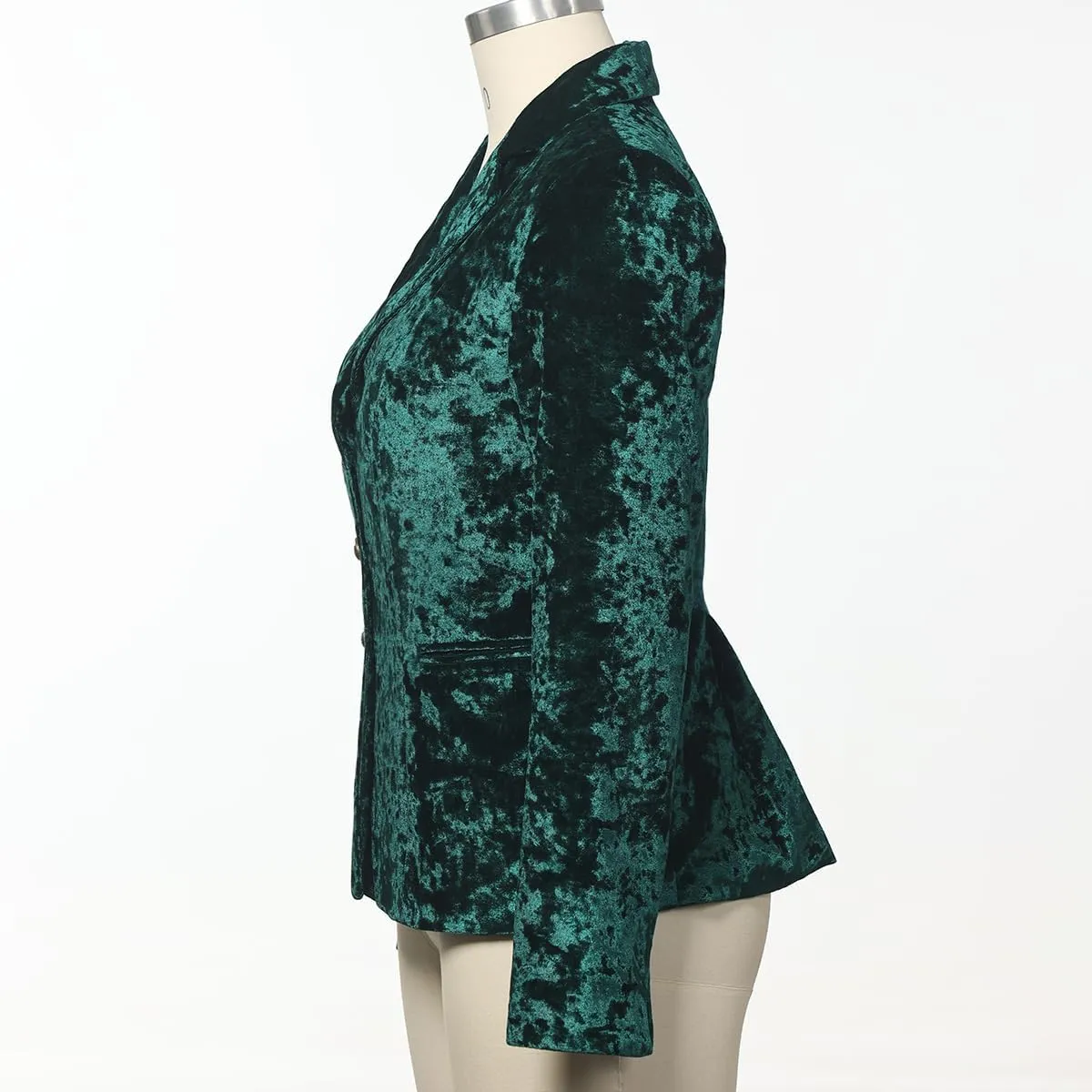 Women's Vintage Velvet Suit Jacket V-Neck Pocket Long Sleeves Dressy Coat Retro Casual Tops