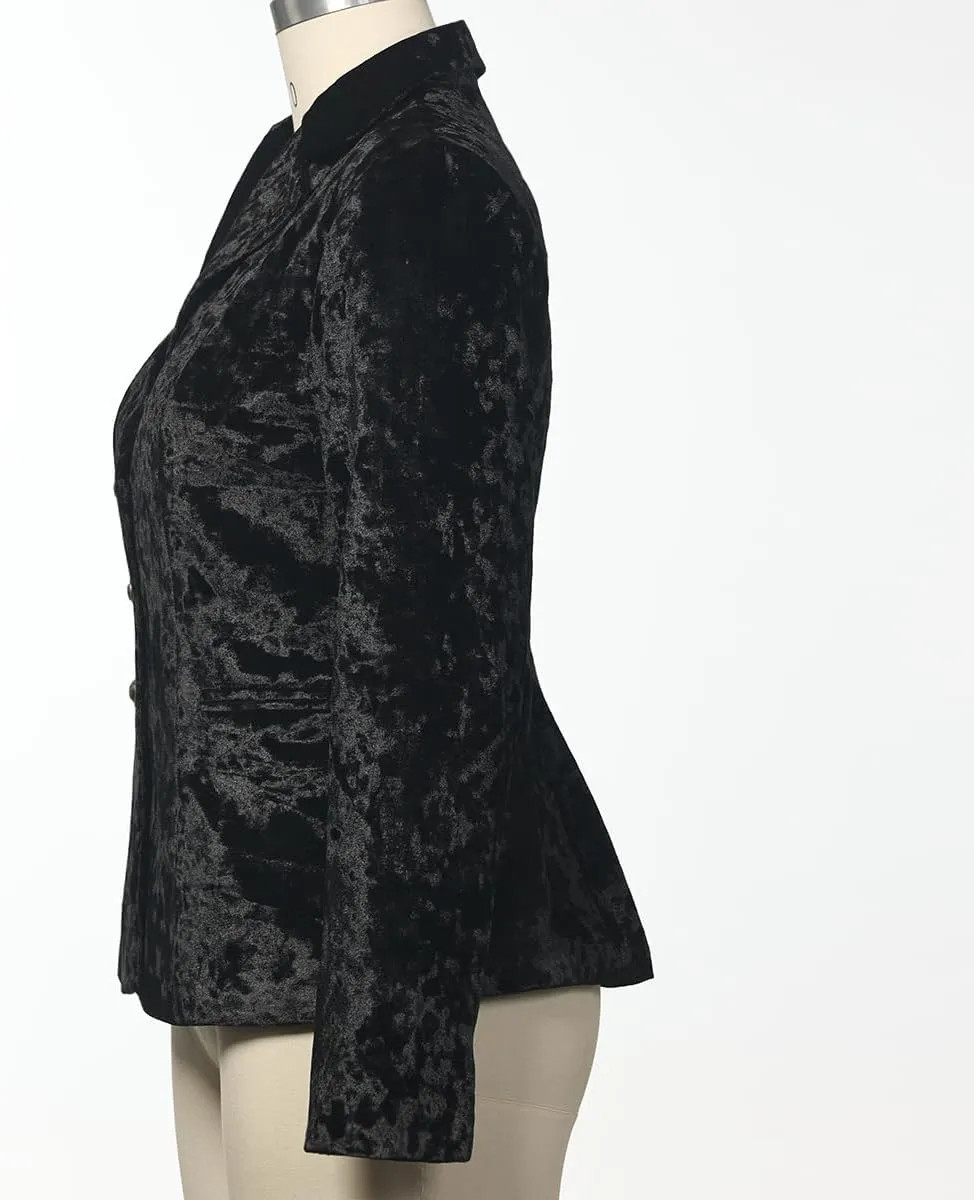 Women's Vintage Velvet Suit Jacket V-Neck Pocket Long Sleeves Dressy Coat Retro Casual Tops