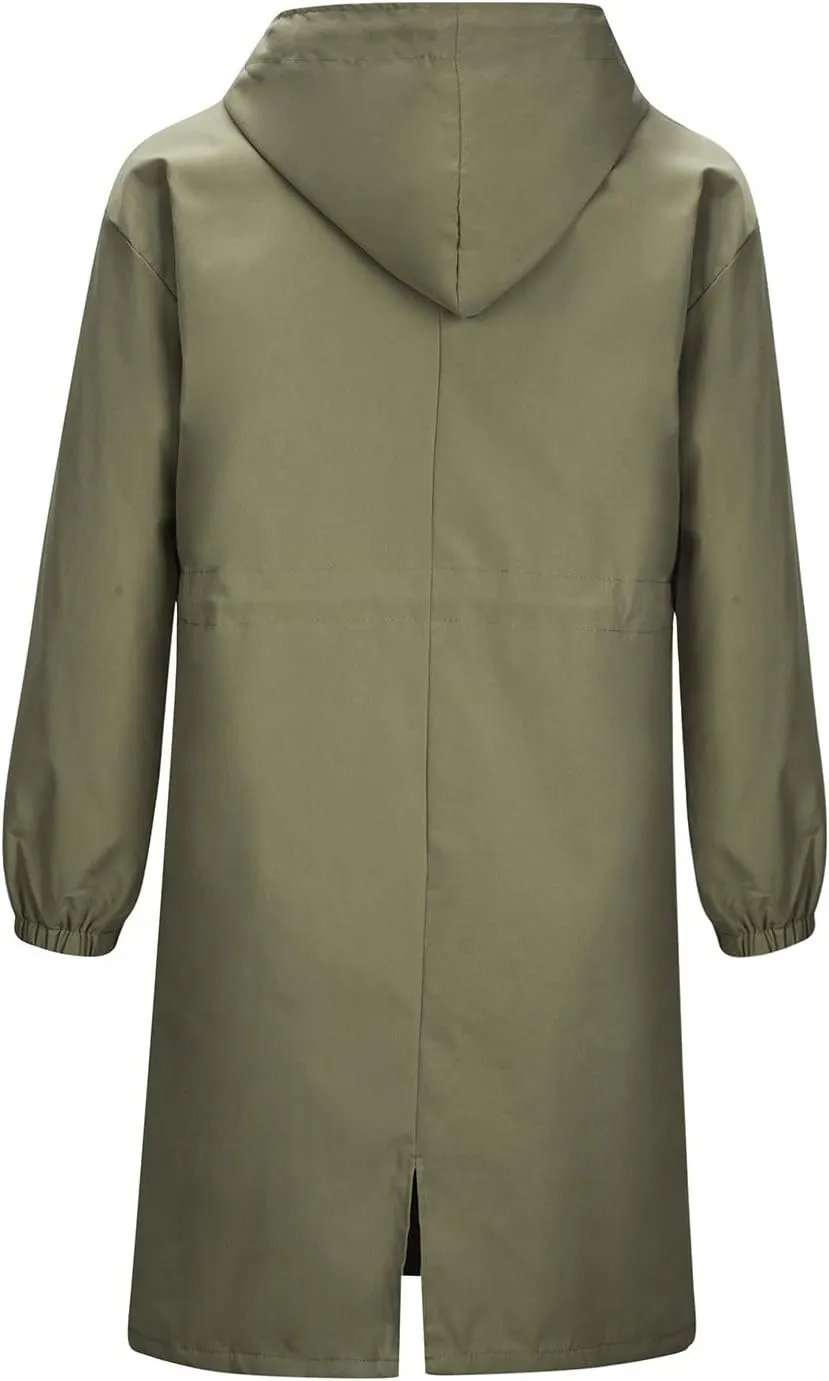 XUNRYAN Plus Size Women's Trench Jackets Rain Jacket Loose Hooded Oversized Elegant Windbreaker Comfortable Coat Outwear