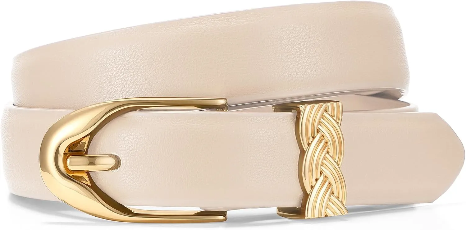 XZQTIVE Womens Leather Belts for Jeans Dresses Pants, Fashion Black Brown Gold Buckle Design