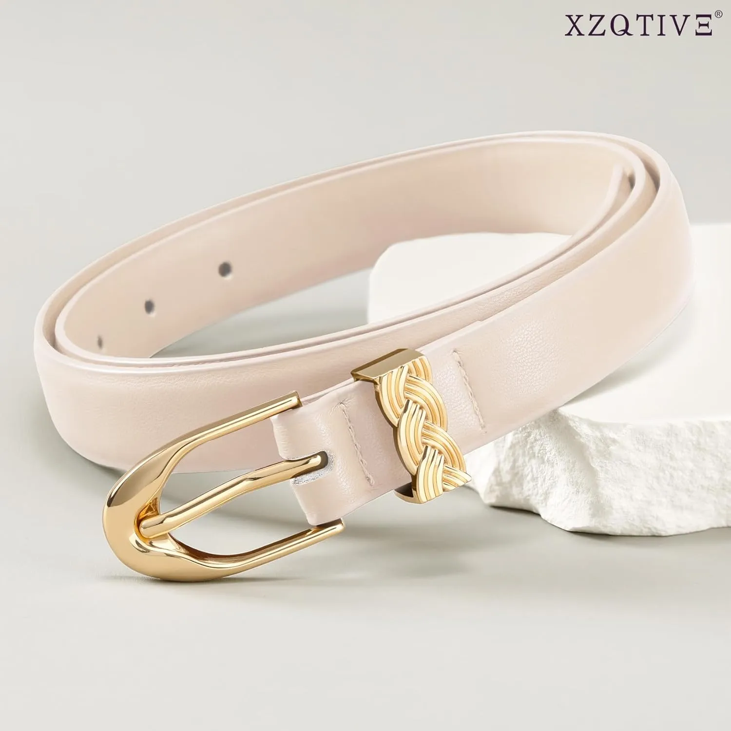 XZQTIVE Womens Leather Belts for Jeans Dresses Pants, Fashion Black Brown Gold Buckle Design