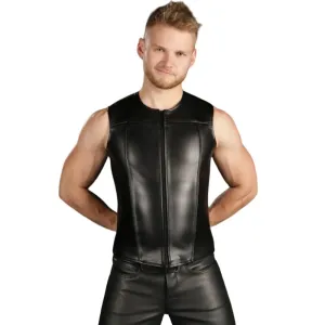 Zip Front Gay Leather Vest With Black Piping